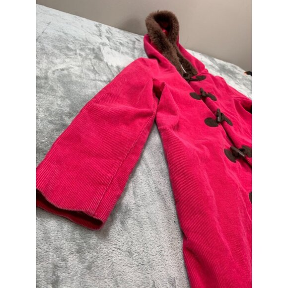 Gymboree Overcoat Girl's 9 Pink Hooded Toggle Closure Corduroy Faux Fur Cotton - Picture 12 of 16